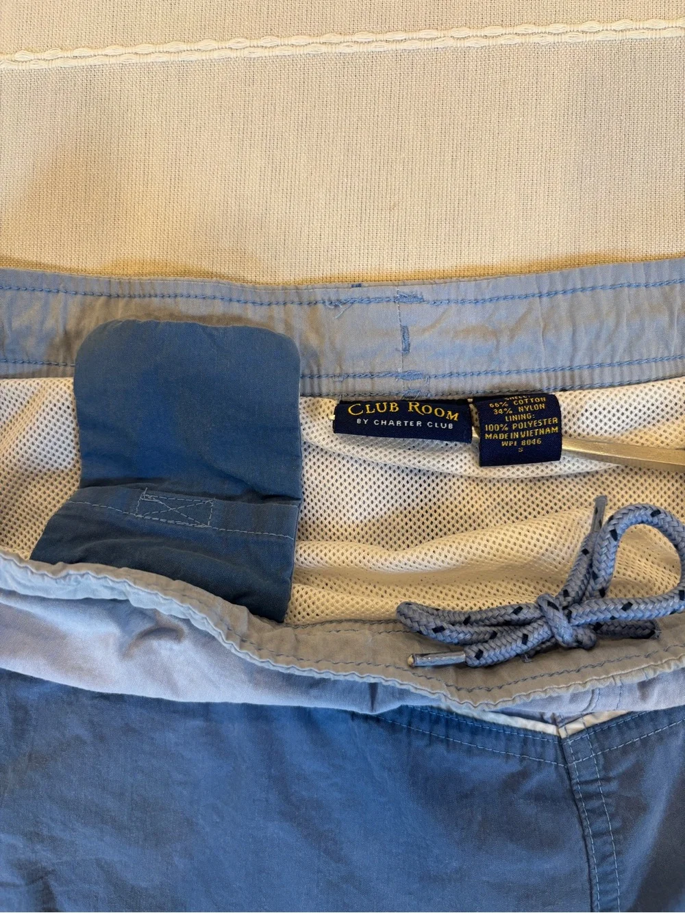Club Room Blue Colorblock Swim Trunks Men’s Size S Drawstring Mesh Lined Beach